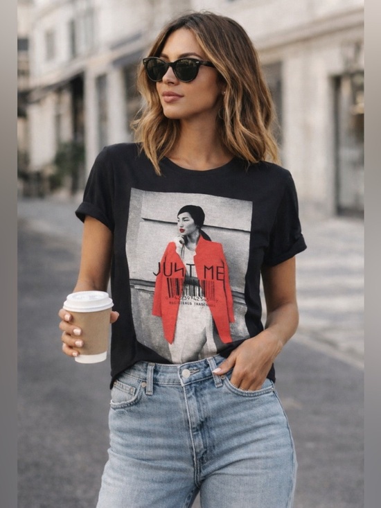 Zara Tops - ZARA Graphic Tee Woman Print Red Jacket Barcode T-Shirt Size S